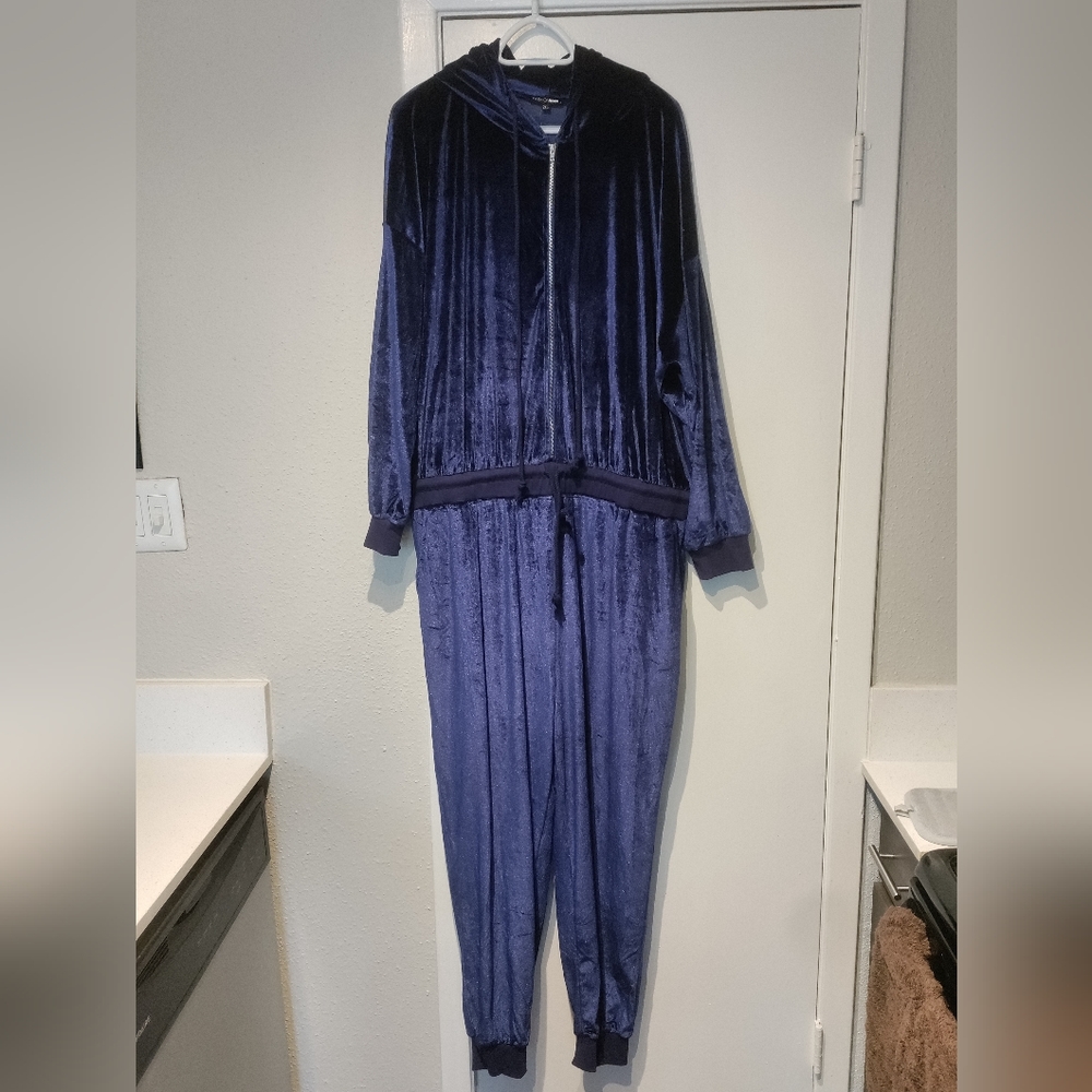 Fashion Nova Women's Velvet Vixen Fantasy Jumpsuit Navy Plus Size 2X